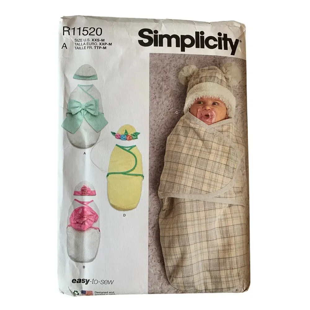 Simplicity Sewing Pattern R11520 Infant Baby Swaddling Wrap Hat US Size XXS-M